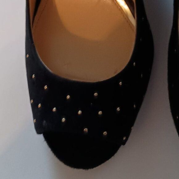 GIANNI BINI, Woman Black Peep Toe with Gold Jeweled Wedges Evening Shoes, Size 7 - Picture 2 of 7
